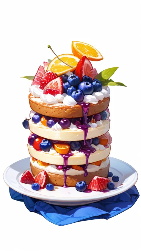 cake、blueberry、orange、An illustration、looks delicious、anime、