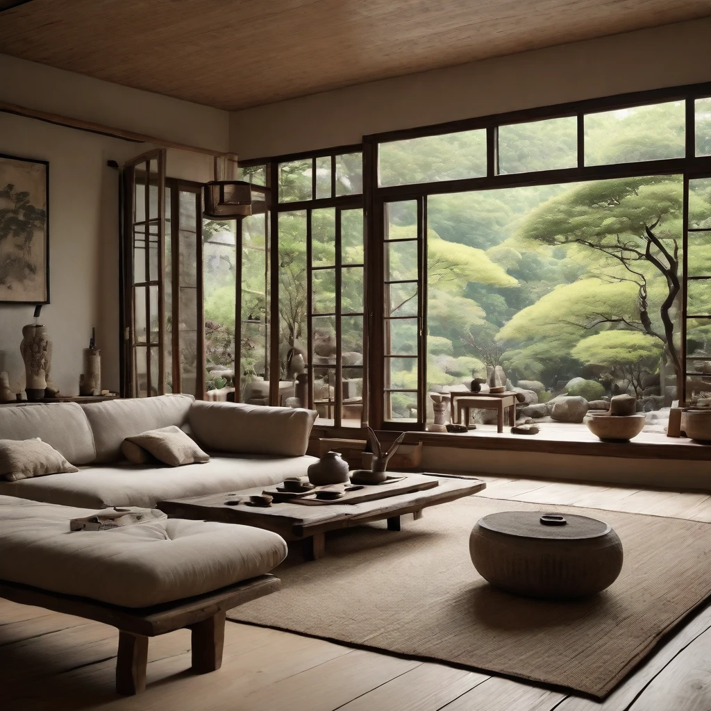 Kinofoto,Abonnieren, ((Wabi-sabi Stil:1.5)), (Wabi-sabi_Stil:1.5), (Zen:1.5),(Wabi-sabi elements:1.3), traditional Wohnzimmer, simple Stil, Wohnzimmer, heim, Holzboden, Im Raum steht ein Sofa, weiter Winkel,Langfokus,Tiefenschärfe, . 35mm Fotografie, Film, bokeh, Fachmann, 4k, sehr detailliert
