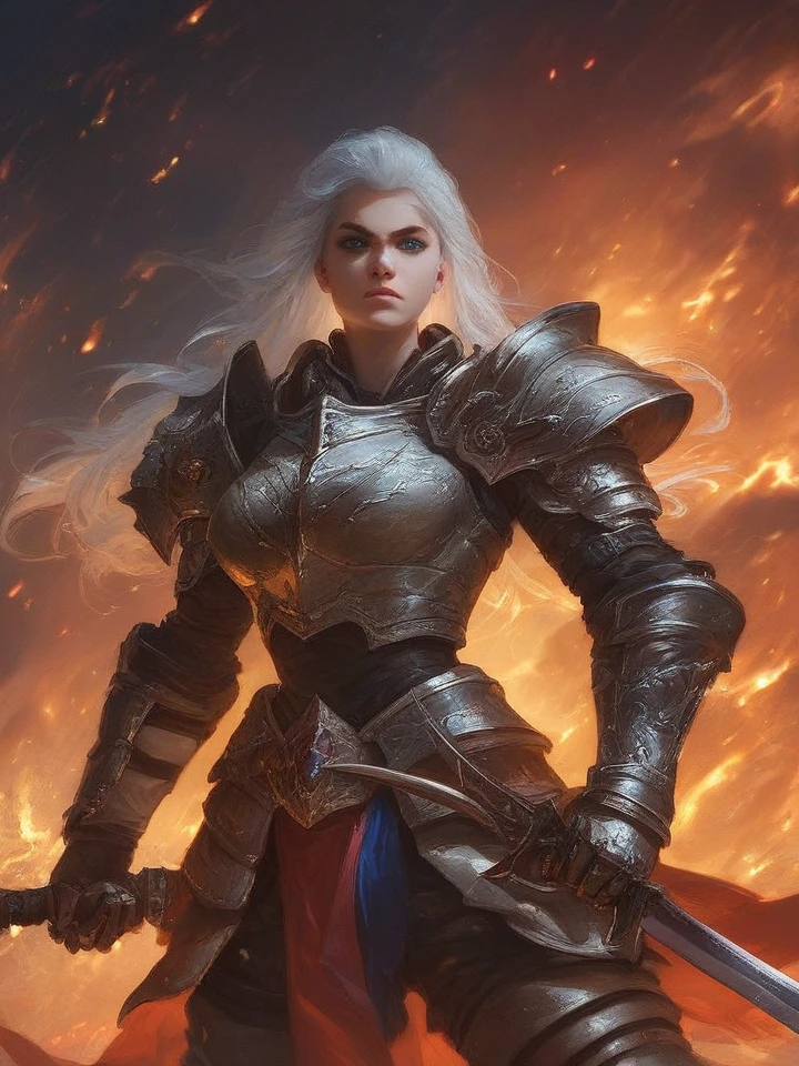 score_9,score_8_up,score_7_up,score_7,score_6_up,
highest detailed,realistic,
1girl, armor, weapon, sword, solo, wings, blue eyes, fire, shoulder armor, long hair, embers, white hair, looking at viewer, holding, breastplate, pauldrons, gauntlets, holding sword, holding weapon, standing, molten rock, closed mouth, serious, lips