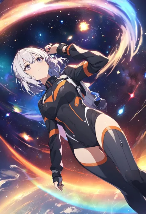 One Girl,Wearing a pilot suit,universe space