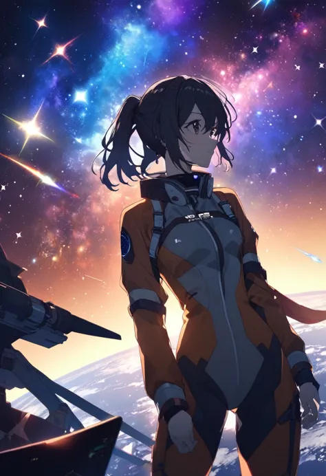 One Girl,Wearing a pilot suit,universe space