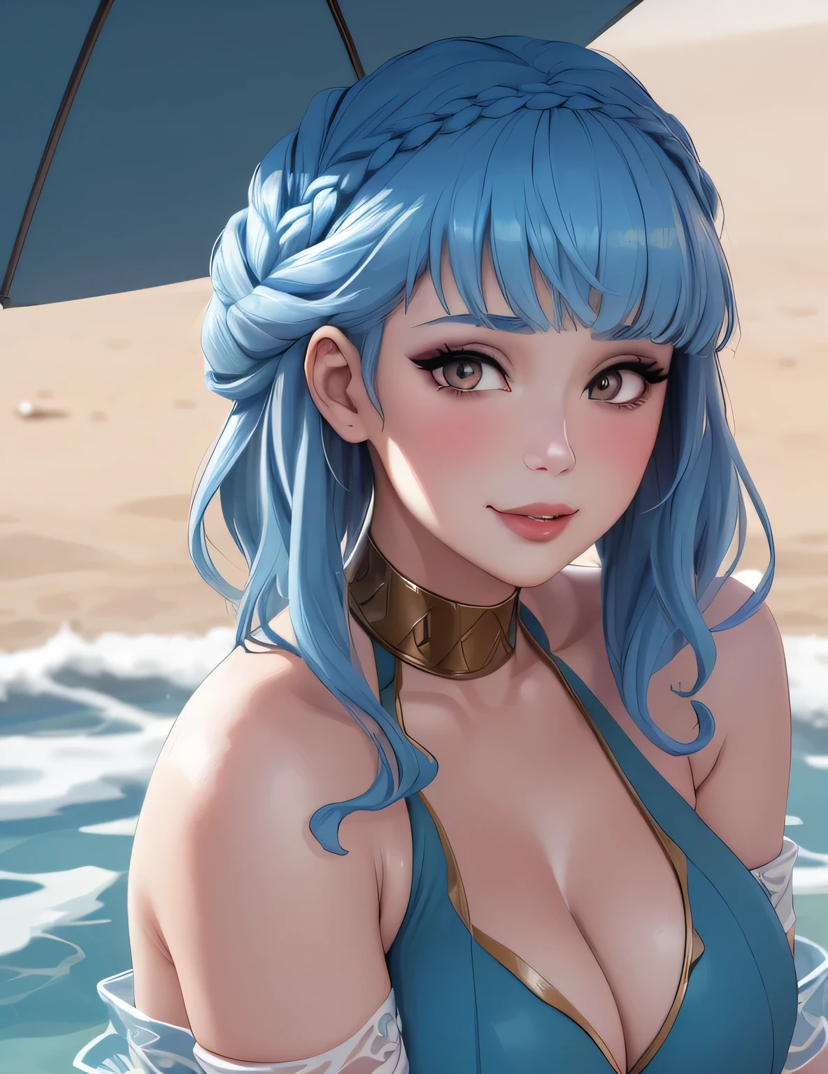 mariannebikini, crown braid, see-through, blue bikini, bikini bottom, sarong, bare shoulders, (masterpiece, best quality, 8k, HD, ultra-detailed), realistic style, beach 2.0, looking at viewer 2.0, blushing, beautiful eyes, facing camera 2.0, very sexy smile 2.0, very luscious lips 2.0, facing camera 2.0, very heavy eyeshadow 2.0, very heavy makeup 2.0, very thick lips 2.0, very glossy lips 2.0, very pouty lips 2.0, lustrous skin 2.0, shiny skin 2.0, very beautiful 2.0, very curvy 2.0, very sexy 2.0, very thick 2.0, skindentation 2.0, very sexy smile 2.0, very luscious lips 2.0, facing camera 2.0, face shot 2.0, very heavy eyeshadow 2.0, very heavy makeup 2.0, round face, very thick lips 2.0, very glossy lips 2.0, very pouty lips 2.0, lustrous skin 2.0, shiny skin 2.0, very beautiful 2.0, very curvy 2.0, very sexy 2.0, very thick 2.0, very gigantic lips 2.0, very sexy smile 2.0, very luscious lips 2.0, face shot 2.0, very heavy eyeshadow 2.0, very heavy makeup 2.0, round face, very thick lips 2.0, very glossy lips 2.0, very pouty lips 2.0, lustrous skin 2.0, shiny skin 2.0, very beautiful 2.0, very curvy 2.0, very sexy 2.0, very thick 2.0, very toned 2.0, very sexy smile 2.0, very luscious lips 2.0, face shot 2.0, very toned 2.0, very toned 2.0, very sexy smile 2.0, very luscious lips 2.0, wide hips 2.0, very gigantic thighs 2.0, very small waist 2.0, very thick thighs 2.0, face shot 2.0, very heavy eyeshadow 2.0, very heavy makeup 2.0, round face, very thick lips 2.0, very glossy lips 2.0, very pouty lips 2.0, lustrous skin 2.0, shiny skin 2.0, very beautiful 2.0, face shot 2.0, skindentation 2.0, very curvy 2.0, very sexy 2.0, very thick 2.0, very gigantic breasts 2.0, very sexy 2.0, very gigantic lips 2.0, very thick thighs 2.0, hourglass waist 2.0, face shot 2.0, very close up shot 2.0, face shot 2.0, very close up shot 2.0, face shot 2.0, very close up shot 2.0, face shot 2.0, light blue hair, very pale skin 2.0, very shy 2.0, very shy 2.0, face shot 2.0