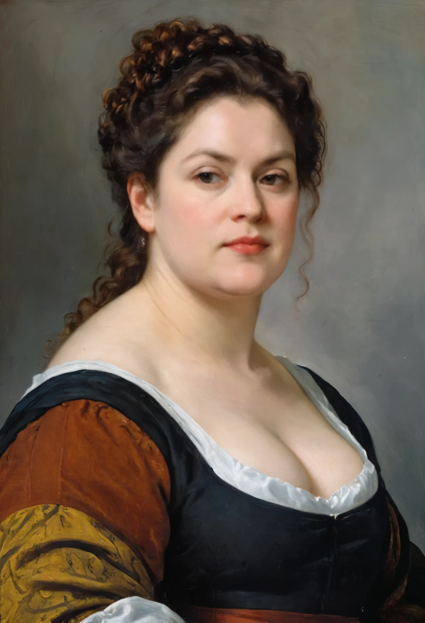 pintura de retrato de uma mulher bonita e grossa de meia idade, empregada doméstica agitada, extremamente lindo , por Peter Paul Rubens, no estilo Peter Paul Rubens, por Caravaggio, Intrincado, Perfeito, obra de arte, melhor qualidade, 