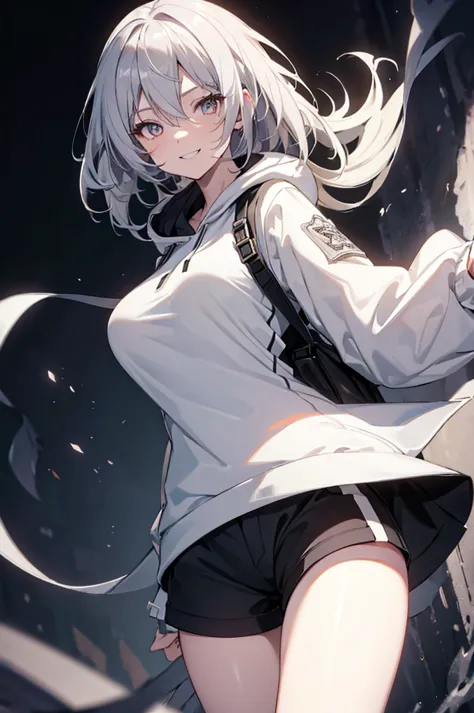  Concept Art, white Background, simple Background, White hair, Silver gradient hair , Composite cloth, Virtual YouTuber, best qu...