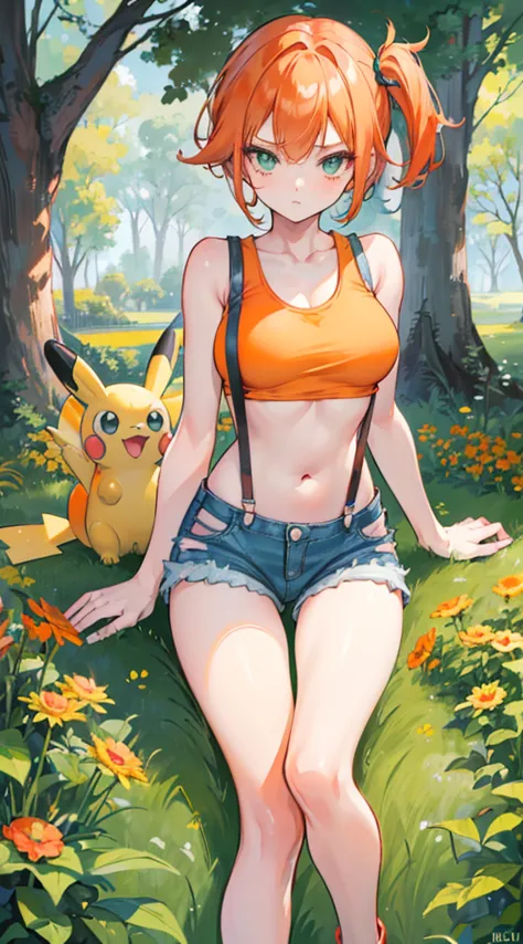 masterpiece,high resolution,8k,detailed anatomy
(misty_pokemon)(1 18-year-old girl)
(berry short,orange hair,one side up hair,bi...