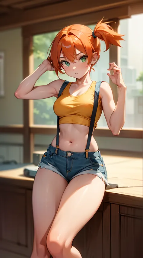 masterpiece,high resolution,8k,detailed anatomy
(misty_pokemon)(1 18-year-old girl)
(berry short,orange hair,one side up hair,bi...