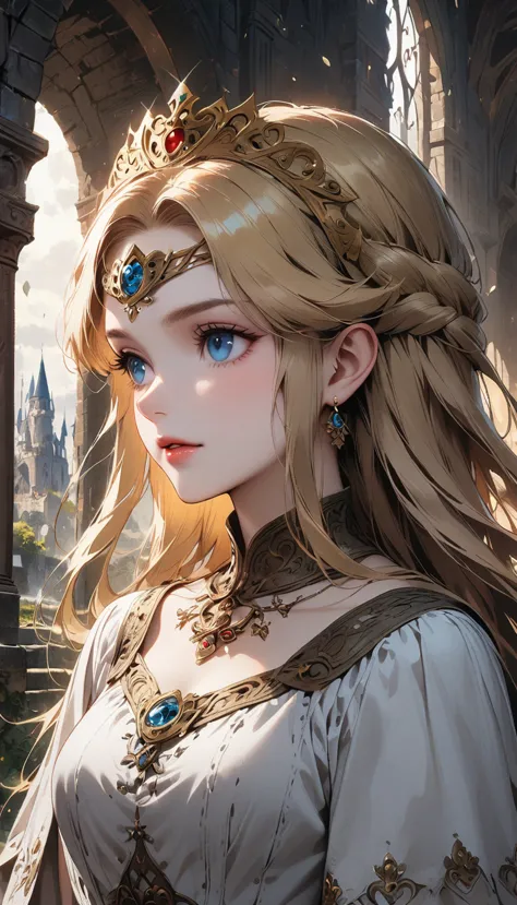 1girl, princess zelda, the legend of zelda, video game character, highly detailed, beautiful face, elegant dress, long blonde ha...