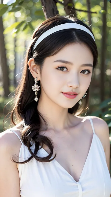 young and beautiful,beautiful cute girl，half-length photo。very beautiful and delicate，black hair，gentle smile，delicate, beautifu...