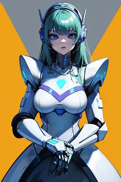 empty eyes,robotized woman ,big bust,Robot Joint ,Metal skin,dress,android,Robot Suit