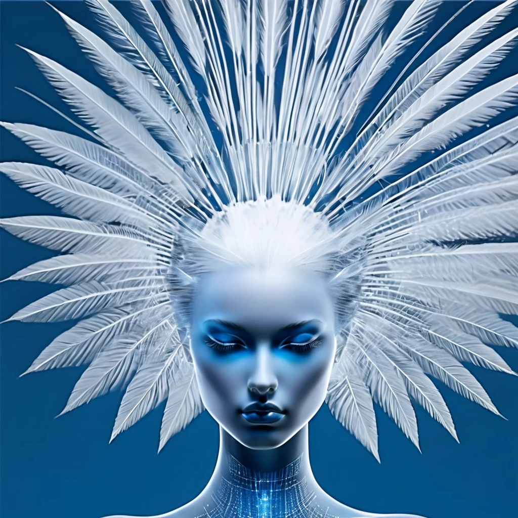 Una chica de moda con estilo Nick Veasey,alta definición,32k，fondo：grulla azul