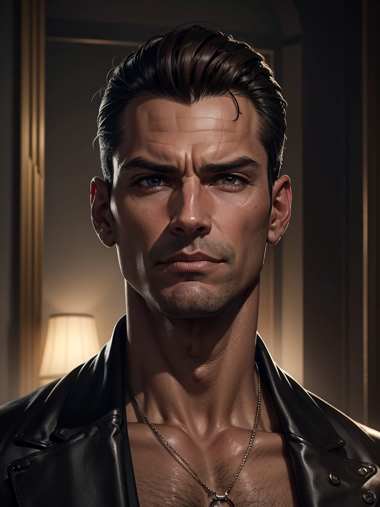 (best quality), 1boy, Male, mature male, 46 years old, miguel o'hara, tanned skin, dark brown hair, short hair, hair slicked back, strands over eye, slightly wavy hair, brown eyes, perfect eyes, supervillain costume, masked villain, muscular, handsome, high cheekbones, strong jawline, masterpiece, anatomically correct, highres
