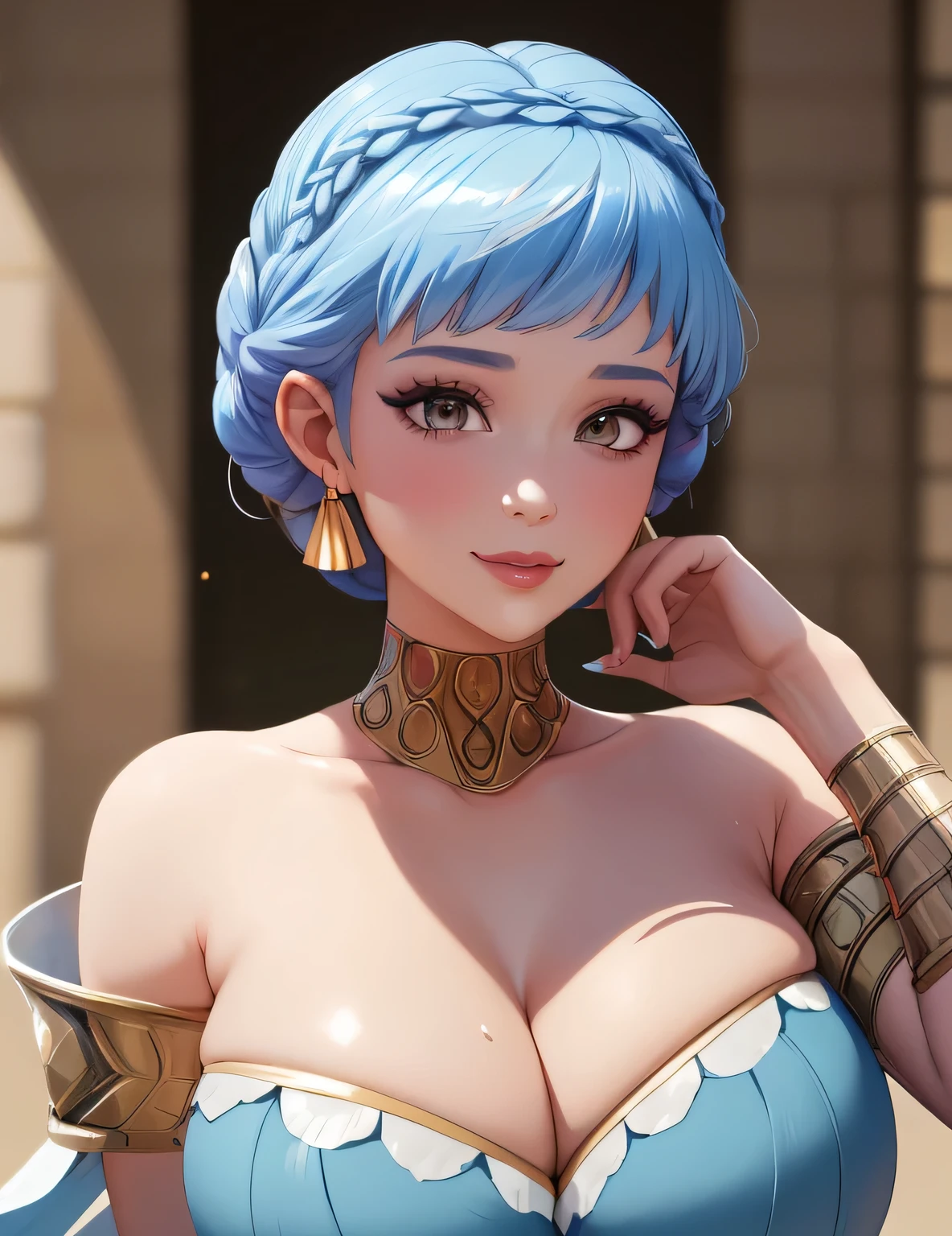 marianneserene, crown braid, dancer, blue dress, pelvic curtain, earrings, armlet, shawl, bare shoulders, (masterpiece, best quality, 8k, HD, ultra-detailed), realistic style, garden 2.0, looking at viewer 2.0, blushing, beautiful eyes, facing camera 2.0, face shot 2.0, very close up shot 2.0, very sexy smile 2.0, very luscious lips 2.0, facing camera 2.0, face shot 2.0, very heavy eyeshadow 2.0, very heavy makeup 2.0, very thick lips 2.0, very glossy lips 2.0, very pouty lips 2.0, lustrous skin 2.0, shiny skin 2.0, very beautiful 2.0, very curvy 2.0, very sexy 2.0, very thick 2.0, skindentation 2.0, very sexy smile 2.0, very luscious lips 2.0, facing camera 2.0, face shot 2.0, very heavy eyeshadow 2.0, very heavy makeup 2.0, round face, very thick lips 2.0, very glossy lips 2.0, very pouty lips 2.0, lustrous skin 2.0, shiny skin 2.0, very beautiful 2.0, very curvy 2.0, very sexy 2.0, very thick 2.0, very gigantic lips 2.0, very sexy smile 2.0, very luscious lips 2.0, face shot 2.0, very heavy eyeshadow 2.0, very heavy makeup 2.0, round face, very thick lips 2.0, very glossy lips 2.0, very pouty lips 2.0, lustrous skin 2.0, shiny skin 2.0, very beautiful 2.0, very curvy 2.0, very sexy 2.0, very thick 2.0, very toned 2.0, very sexy smile 2.0, very luscious lips 2.0, face shot 2.0, very toned 2.0, very toned 2.0, very sexy smile 2.0, very luscious lips 2.0, wide hips 2.0, very gigantic thighs 2.0, very small waist 2.0, very thick thighs 2.0, face shot 2.0, very heavy eyeshadow 2.0, very heavy makeup 2.0, round face, very thick lips 2.0, very glossy lips 2.0, very pouty lips 2.0, lustrous skin 2.0, shiny skin 2.0, very beautiful 2.0, face shot 2.0, skindentation 2.0, very curvy 2.0, very sexy 2.0, very thick 2.0, very gigantic breasts 2.0, very sexy 2.0, very gigantic lips 2.0, very thick thighs 2.0, hourglass waist 2.0, face shot 2.0, very close up shot 2.0, face shot 2.0, light blue hair, very pale skin 2.0, very shy 2.0, very shy 2.0, face shot 2.0