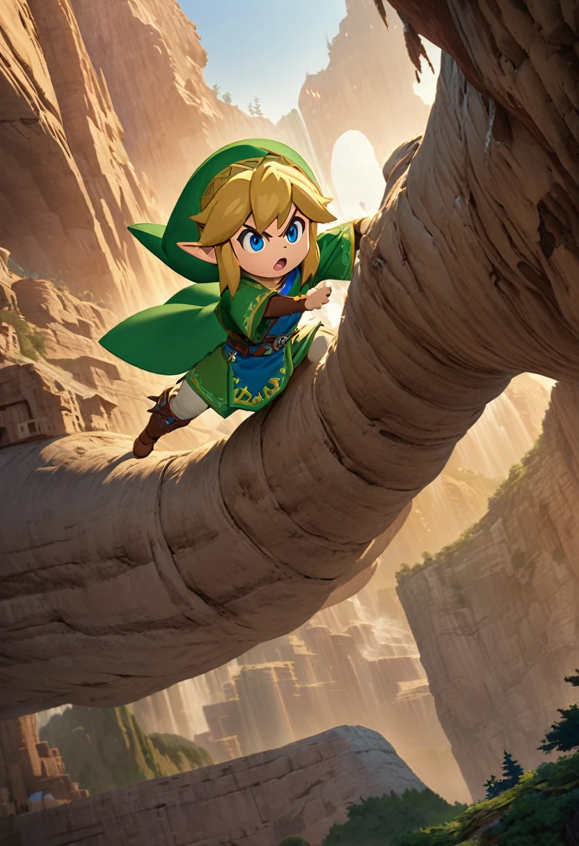 (Highest quality,Extremely detailed depiction,Incredibly absurd high resolution,Anatomically accurate depiction,Two lovely hands, Five perfect fingers),The Legend of Zelda,Link,Deformation,Anime Art,Swinging the Sword