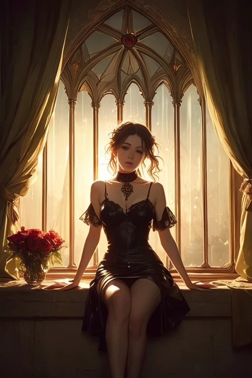 Black Room、Stained Glass Windows、Vase with roses、Lace curtains、夜中
The whole body is wet、An excited look、dark、dark romance Metal、Large margins、Patchy duplex、Long eyelashes、cute、
room made of stone girl、Gothic dress with collar、Knee-high socks、High resolutionの顔、Cinematic composition、（Highest quality）、4K、8K、High resolution、masterpiece：1.2）、Super fine、sitting、Bold Pose、Moisturized skin、Sweaty、barefoot、Trance、Embarrassing、Masochistic、Blushing、Embarrassed、Trance expression、look back、Protruding buttocks、Distorted facial expressions、Flowing Tears、Soaking wet。Twin tail hair、Chained: The moment the glass broke、Shards of glass fly off、A dramatic moment, look here、Raise the chin up、

Gothic dress with panniers、
pores、