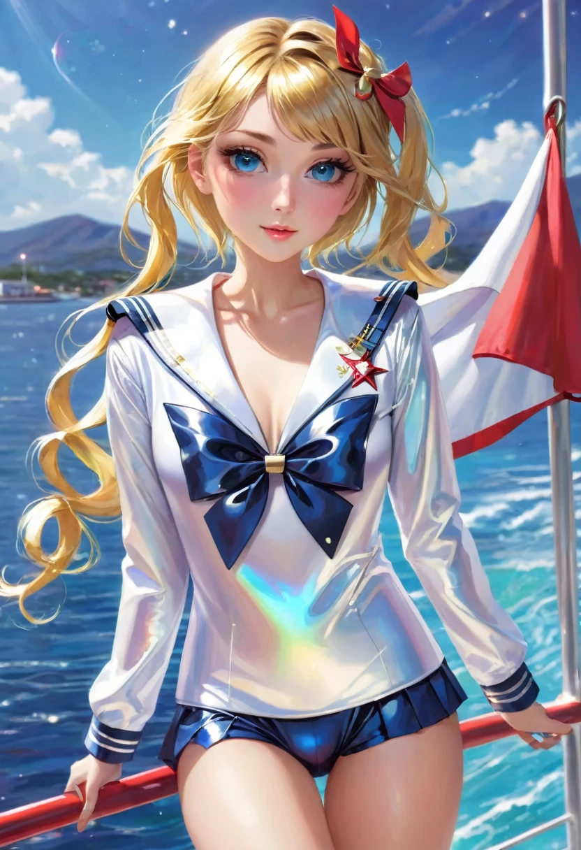 A super beautiful girl in a shiny sailor suit