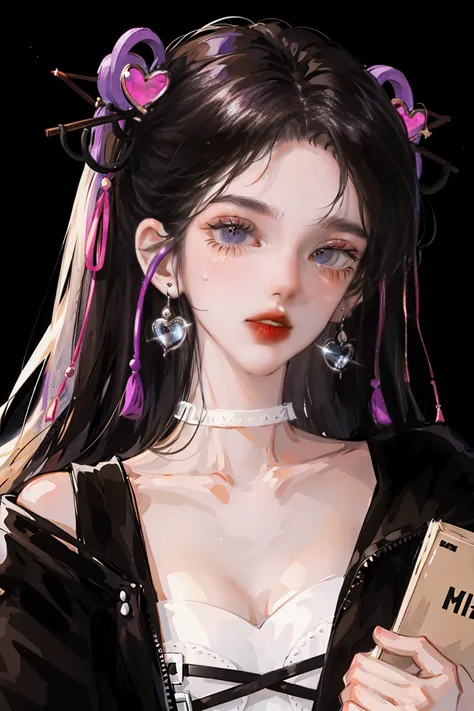 girl, very detailed, high resolution, black, purple