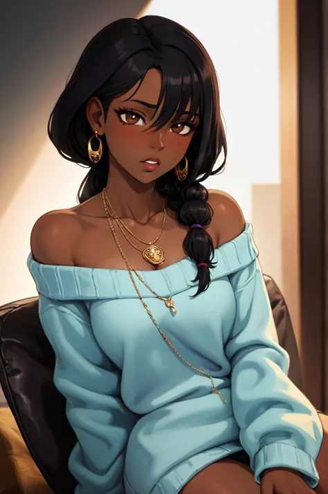 masterpiece, best quality, 1girl, sexy, hentai, porn solo, dark skin, dark-skinned female, jewelry, earrings, black hair, very d...