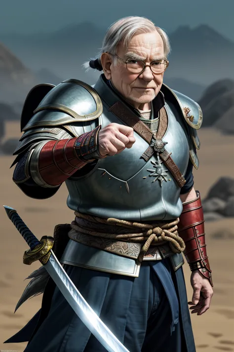 highest quality，high resolution，((warren edward buffett)) ，america，kenshiro，fist of the north star，samurai，one person，warrior，ar...