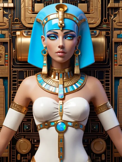 ral-opal, meahophontron, whole body, Woman robot face, bust, egypt cleopatra theme, egypt background