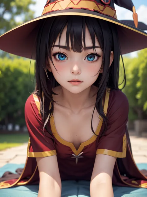 (masterpiece, highest quality), one girl, megumin(a blessing to this wonderful world), one girl, alone, long hair, black hair, w...