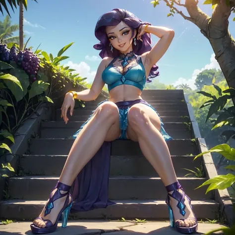 (((beautiful female body))),(((rarity as a sweet charming hot seductive horny model))) ,(((sit on the steps lean to grape tree))...