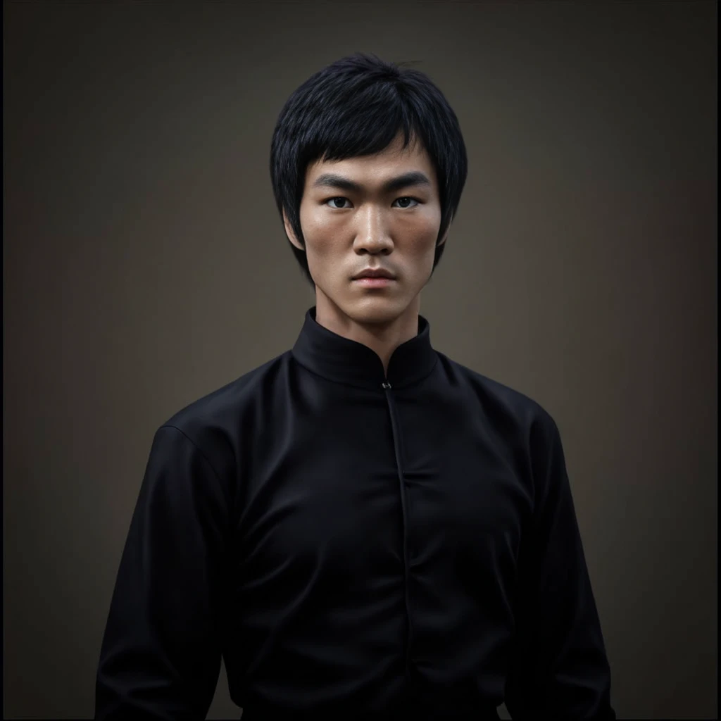 Bruce Lee, (beste Qualität, ultra-detailliert), (realistisch:1.37) ,Detailliertes Gesicht, ultra-realistisch texture, athletischer Körper, Helle Farben. hochauflösend, 8K, wütender Gesichtsausdruck