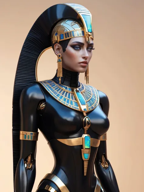 ral-opal, meahophontron, whole body, Woman robot face, futuristic cyberpunk, bust, cleopatra of egypt theme, Egypt background, d...