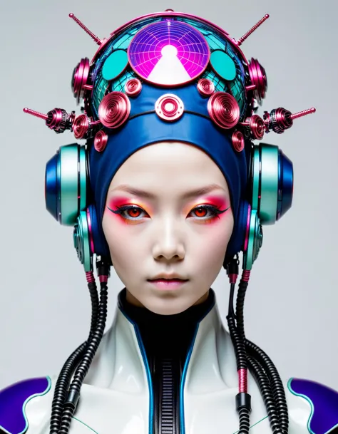 a picture of a person with a weird head piece, hiroyuki takahashi color scheme, cgsociety - w 1 0 2 4 - n 8 - i, hiroyuki-mitsum...