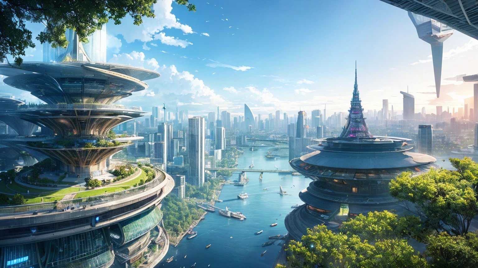 (Best quality,4K,8K,A high resolution,Masterpiece:1.2),Ultra-detailed,(Realistic,Photorealistic,photo-realistic:1.37),Futuristic floating city,Futuristic technology,Huge urban high-tech tablet platform,Airship,Floating in the sky,Futuristic city,Small airships around,High-tech hemispherical platform,Colorful lights,Advanced architecture,modernn architecture,skyscrapper,Access the cloud,Scenic beauty,view over city,Impressive design,Blend seamlessly with nature,energetic and vibrant atmosphere,Futuristic transportation system,Parking is suspended,Transparent path,Lush greenery,Sky gardens,cascading waterfalls,Magnificent skyline,reflections on the water,Sparkling river,Architectural innovation,futuristic skyscrapers,Transparent dome,The shape of the building is unusual,Elevated walkway,Impressive skyline,Glowing lights,Futuristic technology,Minimalist design,Scenic spots,Panoramic view,Cloud Piercing Tower,Vibrant colors,epic sunrise,epic sunset,Dazzling light display,magical ambiance,The future city,Urban Utopia,LuxuryLifestyle,Innovative energy,sustainable development,Smart city technology,Advanced infrastructure,Tranquil atmosphere,Nature and technology live in harmony,Awesome cityscape,Unprecedented urban planning,Architecture connects seamlessly with nature,High-tech metropolis,A cutting-edge engineering marvel,The future of urban living,Visionary architectural concept,Energy-efficient buildings,Harmony with the environment,A city floating above the clouds,Utopian dreams become reality,The possibilities are endless,State-of-the-art transportation network,Green energy integration,Innovative materials,Impressive holographic display,Advanced communication system,Breathtaking aerial view,Quiet and peaceful environment,Modernist aesthetics,Ethereal beauty