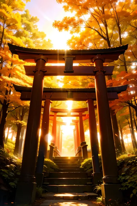 Light，shine，torii，sun，Streaks of Light，High resolution, High resolution, 8K, Masterpiece 2:1,