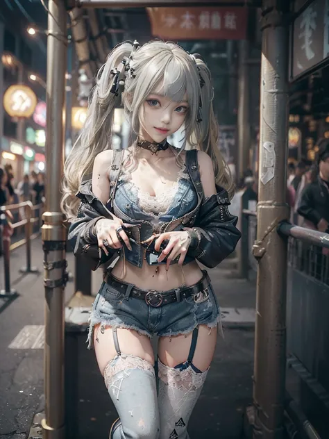 (Full Body View:1.4)、(Full body:1.3)、(Smiling with teeth showing:1.3),(Shibuya Gal:1.5)、(Beautiful:1.4)、(gothic  fashion:1.5)、(P...