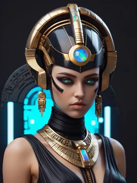 ral-opal, meahophontron, whole body, Woman robot face, futuristic cyberpunk, bust, cleopatra of egypt theme, Egypt background, d...