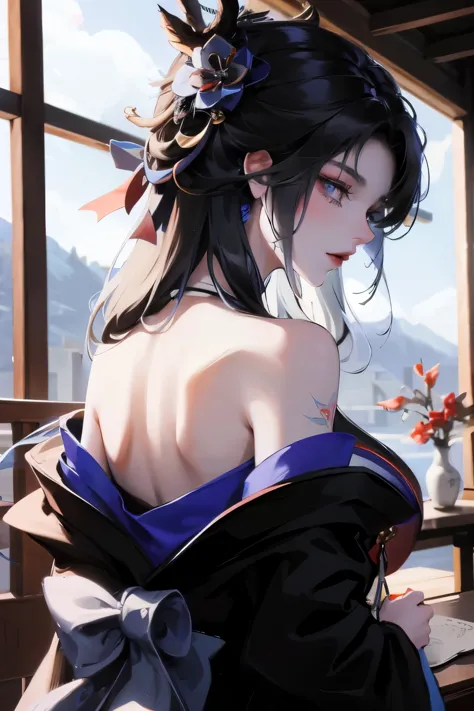 masterpiece, Top quality, best quality, Official Art, beautiful and aesthetic:1.2),1 Girl, Tattoo, Solitary, Japanese clothes, R...