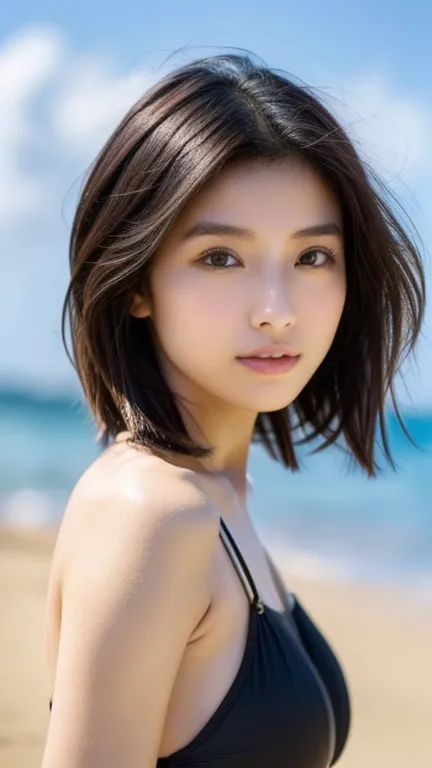 highest quality、japanese women、the most beautiful woman in the world、sexy、brown hair、short hair style、small face、beautiful skin、...