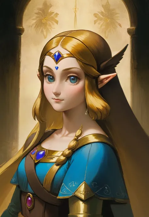 a masterful portrait done by leonardo de vinci of princess zelda, full body, ((anatomically correct: 1.5)) dynamic background, u...