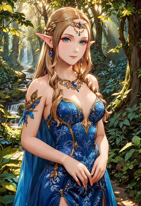 a masterful portrait done by leonardo de vinci of princess zelda, ((anatomically correct: 1.5)), wearing intricate glamour elven...