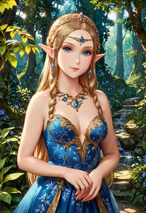 a masterful portrait done by leonardo de vinci of princess zelda, ((anatomically correct: 1.5)), wearing intricate glamour elven...