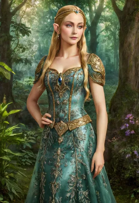 a masterful portrait done by leonardo de vinci of princess zelda, ((anatomically correct: 1.5)), wearing intricate glamour elven...