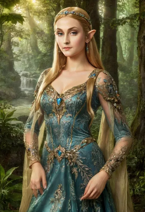 a masterful portrait done by leonardo de vinci of princess zelda, ((anatomically correct: 1.5)), wearing intricate glamour elven...