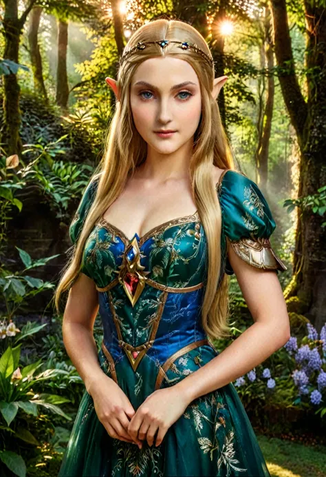 a masterful portrait done by leonardo de vinci of princess zelda, ((anatomically correct: 1.5)), wearing intricate glamour elven...