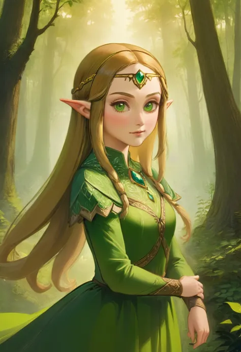 a masterful best quality, award winning masterpiece, portrait done by leonardo de vinci of princess zelda, ((anatomically correc...