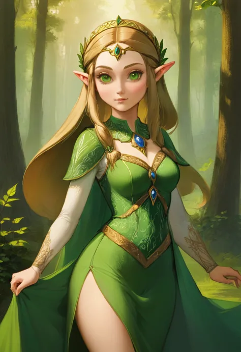 a masterful best quality, award winning masterpiece, portrait done by leonardo de vinci of princess zelda, ((anatomically correc...