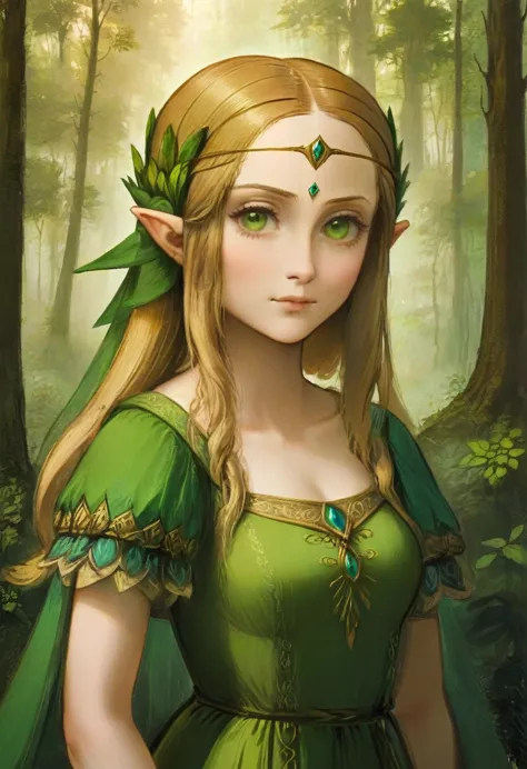 a masterful best quality, award winning masterpiece, portrait done by leonardo de vinci of princess zelda, ((anatomically correc...