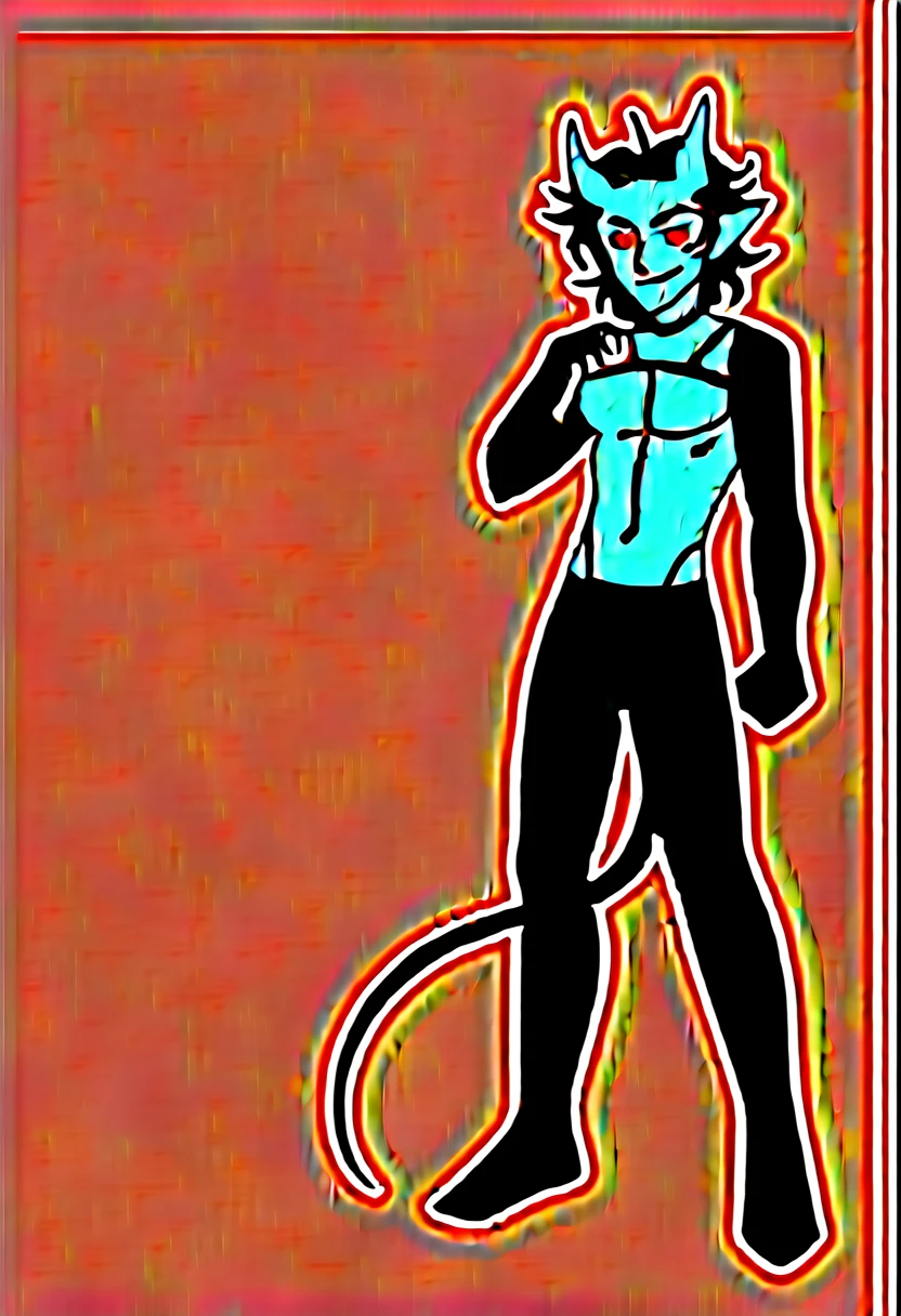 1male character concept adopt, ((fullbody)) (flat colour),  tiefling (staying) monster boy, , multiple huge glowing purple dragon horns, (body scales, shoulder scales), (cool-grey skin), glowing purple eyes, black sclera, ,, black leather harness, b goth, tail, medium messy black hair, smirk, lidded eyes  (staying)), legs