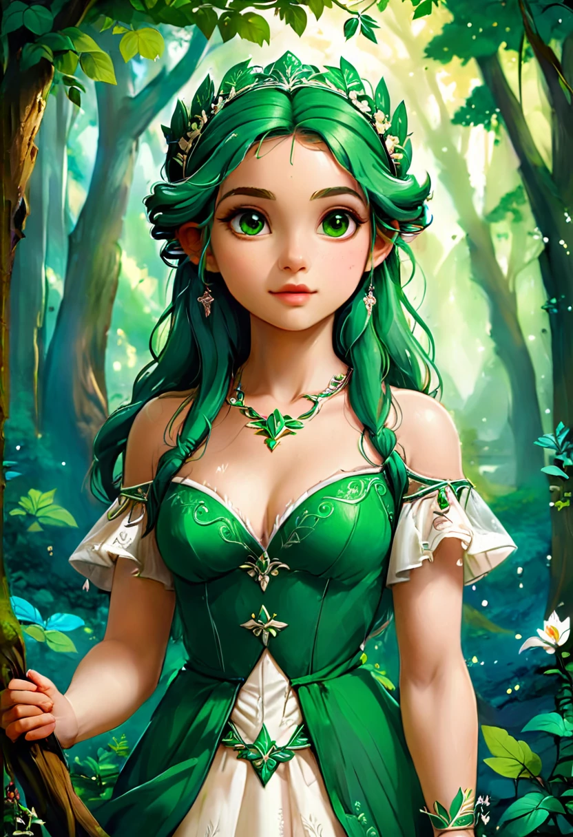 a masterful best quality, award winning masterpiece, portrait done by Raphael of Princess Zelda, ((anatomically correct: 1.5)), wearing intricate glamour green and white elven dress, elven forest background background, Ultra-high resolution, High Contrast, (masterpiece:1.5), highest quality, Best aesthetics), best details, best quality, highres, 16k, [ultra detailed], masterpiece, best quality, (extremely detailed), chumbasket art style, style of Raphael , evening dress