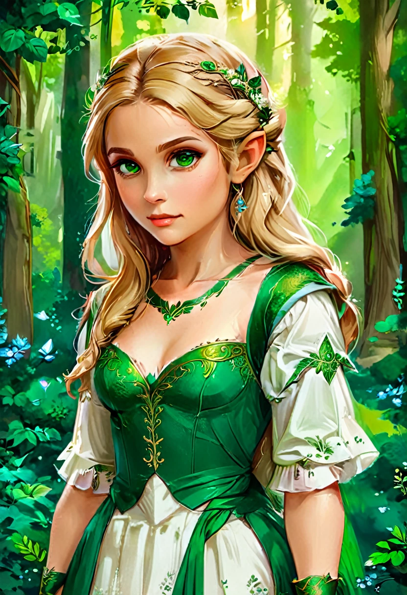 a masterful Лучшее качество, award winning шедевр, картина маслом portrait done by Raphael of Princess Zelda, ((Анатомически правильный: 1.5)), в замысловатом гламурном зелено-белом эльфийском платье, фон эльфийского леса, Сверхвысокое разрешение, высокий контраст, (шедевр:1.5), высшее качество, Лучшая эстетика), лучшие детали, Лучшее качество, Высокое разрешение, 16 тыс., [Ультра подробный], шедевр, Лучшее качество, (чрезвычайно подробный), Чумбаскет в художественном стиле, Стиль Рафаэля , вечернее платье, картина маслом