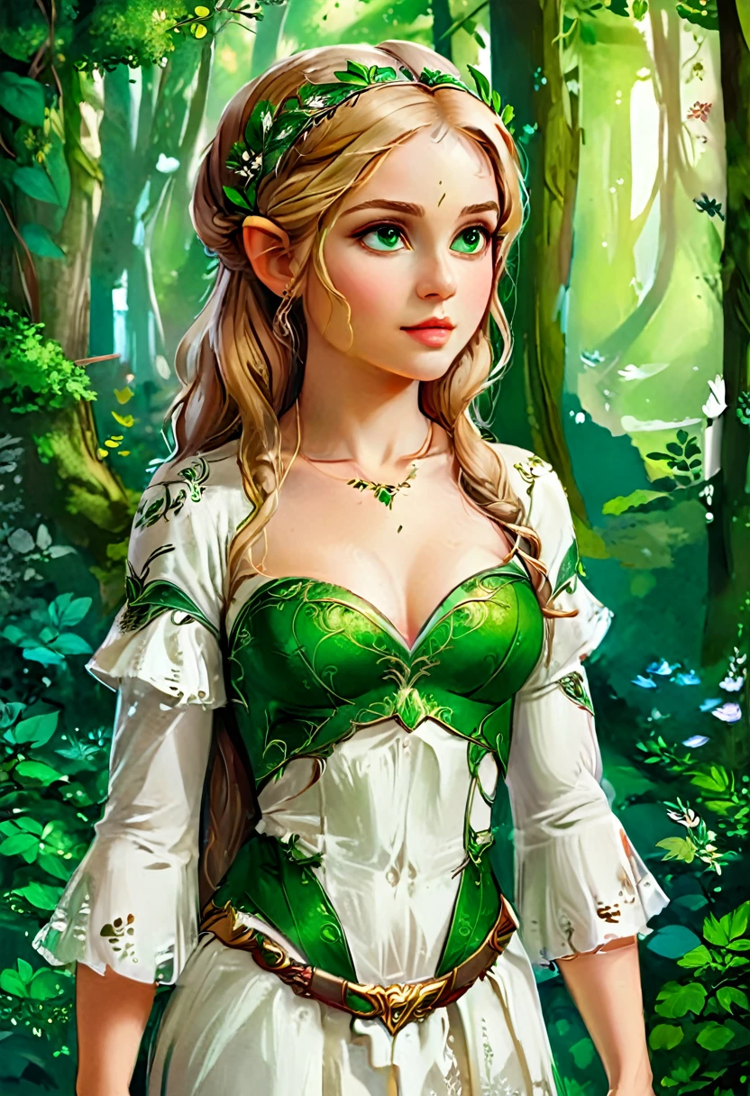 a masterful Лучшее качество, award winning шедевр, картина маслом portrait done by Raphael of Princess Zelda, ((Анатомически правильный: 1.5)), в замысловатом гламурном зелено-белом эльфийском платье, фон эльфийского леса, Сверхвысокое разрешение, высокий контраст, (шедевр:1.5), высшее качество, Лучшая эстетика), лучшие детали, Лучшее качество, Высокое разрешение, 16 тыс., [Ультра подробный], шедевр, Лучшее качество, (чрезвычайно подробный), Чумбаскет в художественном стиле, Стиль Рафаэля , вечернее платье, картина маслом