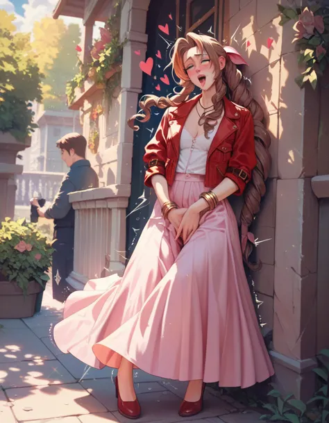 (best quality), (very aesthetic), (ultra-detailed), (best illustration),aerith in a long skirt,trembling with pleasure,masturbat...