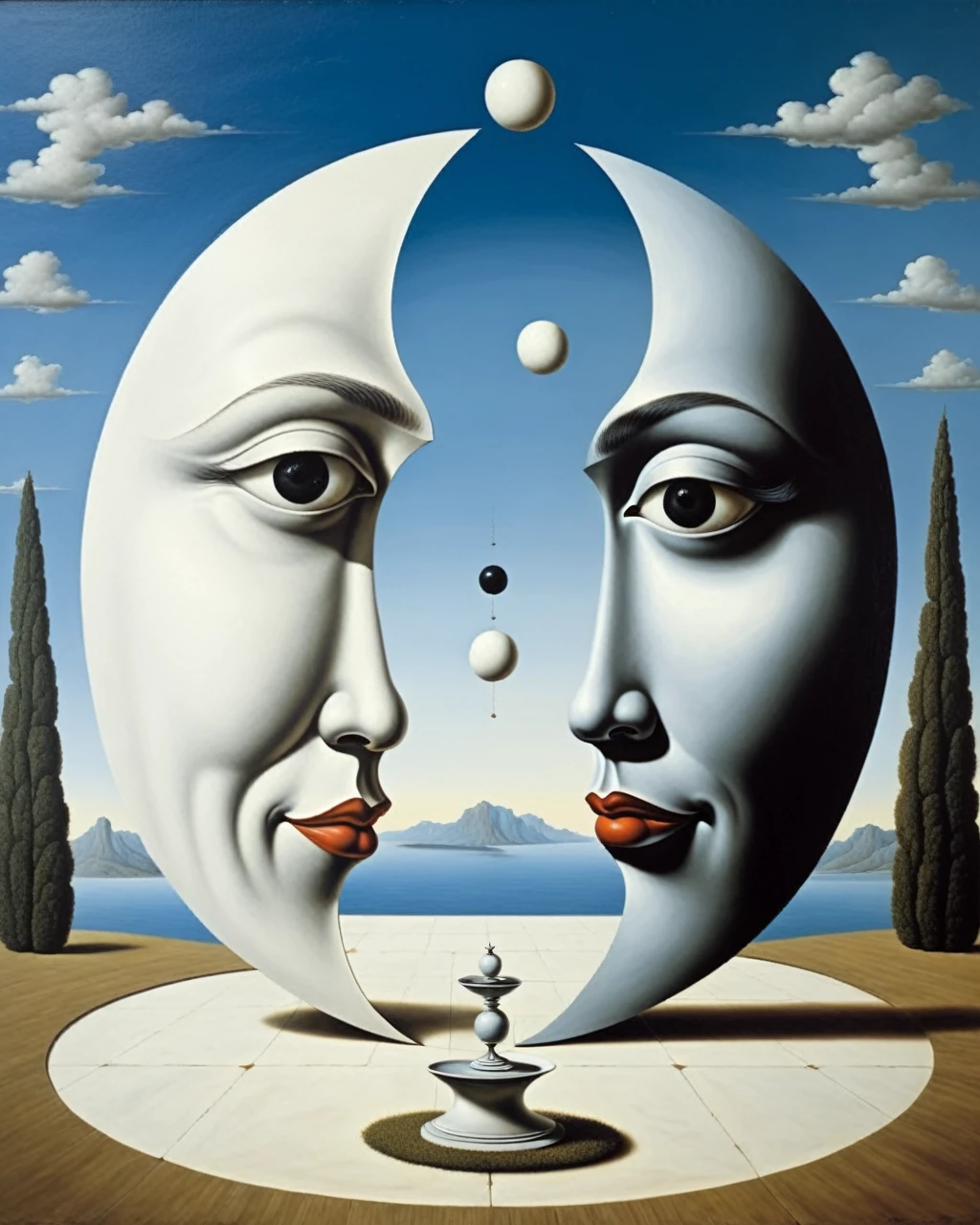 Lao Tseu, symbole du yin et du yang - style surréaliste, oeuvre surréaliste, rêver comme, Style Salvador Dali, René Magritte style, très détaillé, oeuvre d&#39;art, semblable à une peinture, Haute définition