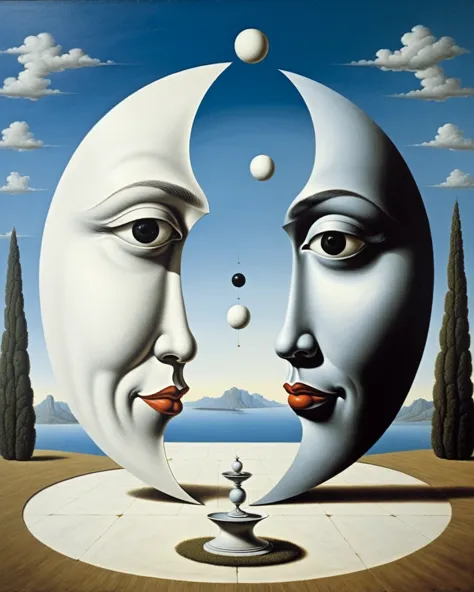 Lao Tzu, ying yang symbol - surreal style, surreal artwork, dream like, salvador dali style, René Magritte style, highy detailed...